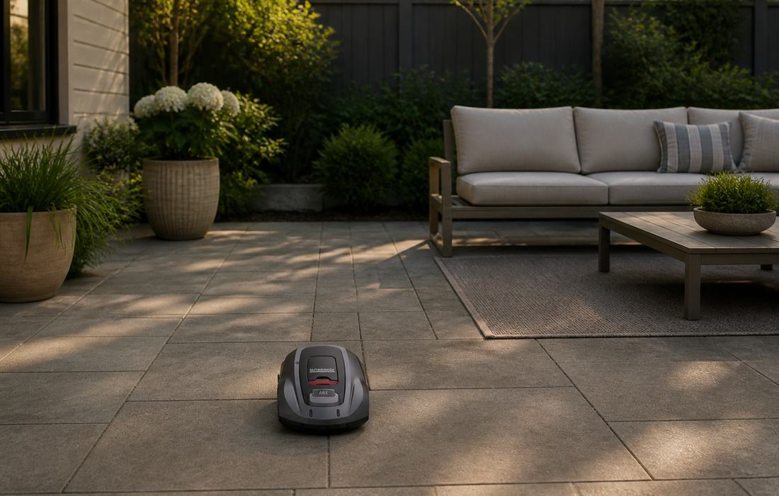 sunseeker elite x3 gen2 grasmaaier op terras
