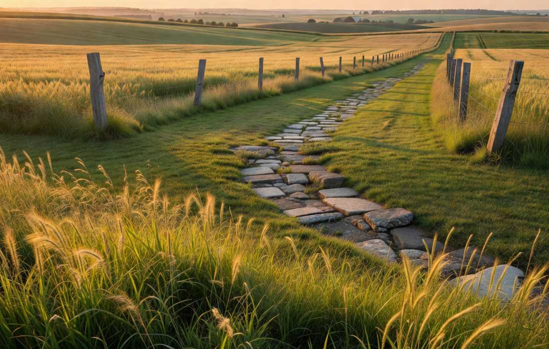 rural grass path stone walkway