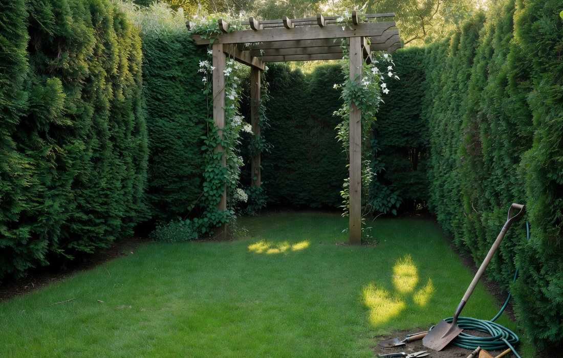 garden lawn with hedge