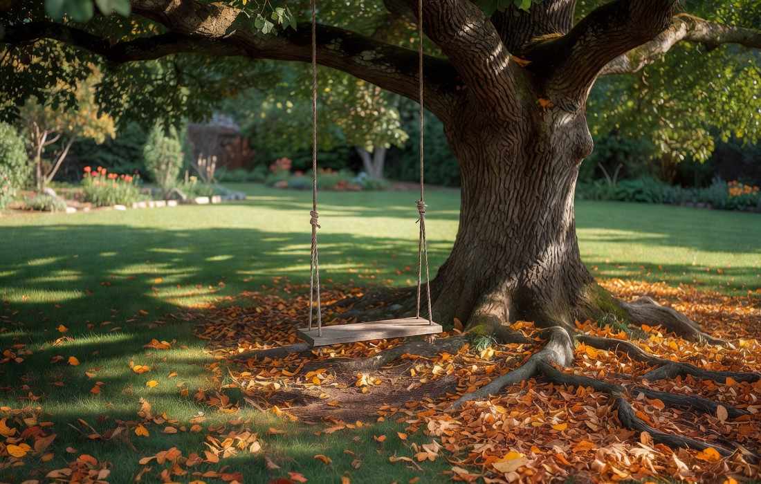 tree with swing on lawn