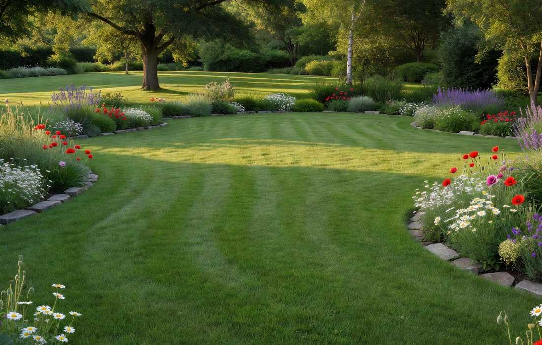 belle pelouse jardin fleuri