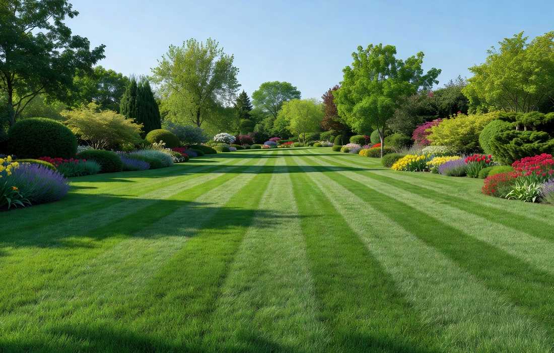pelouse fertilisee bandes de tonte