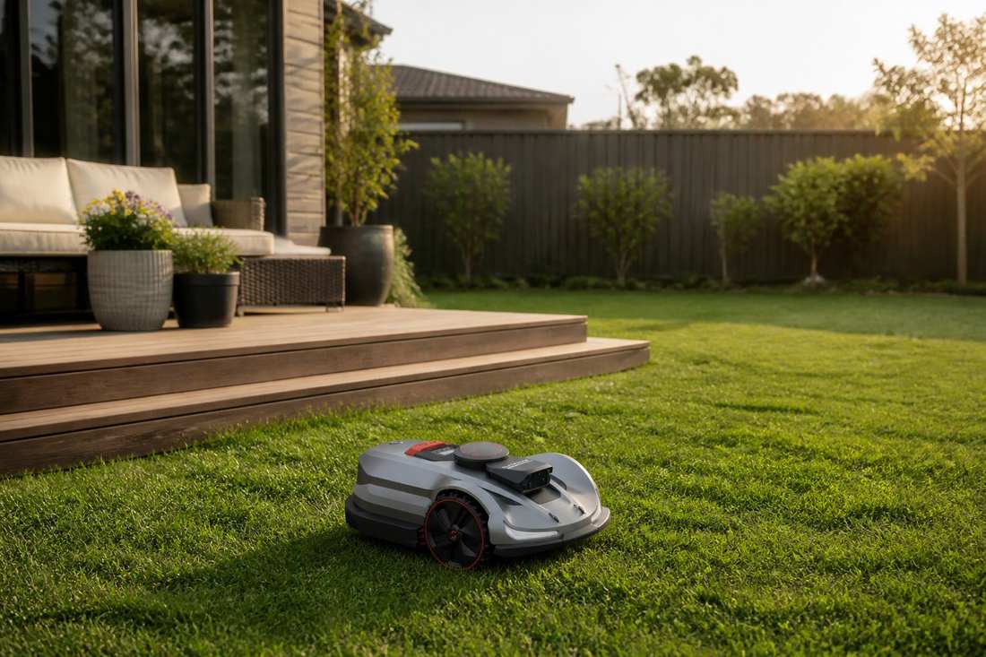 sunseeker elite x7 lawn mower suburban backyard
