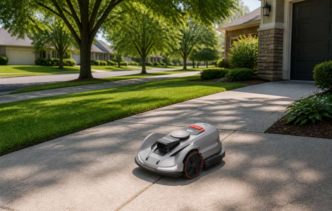 sunseeker elite x7 gen2 lawn mower suburban driveway