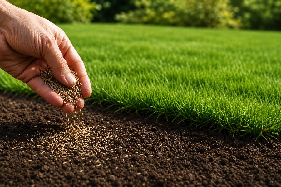 semis pelouse main sol preparation jardin