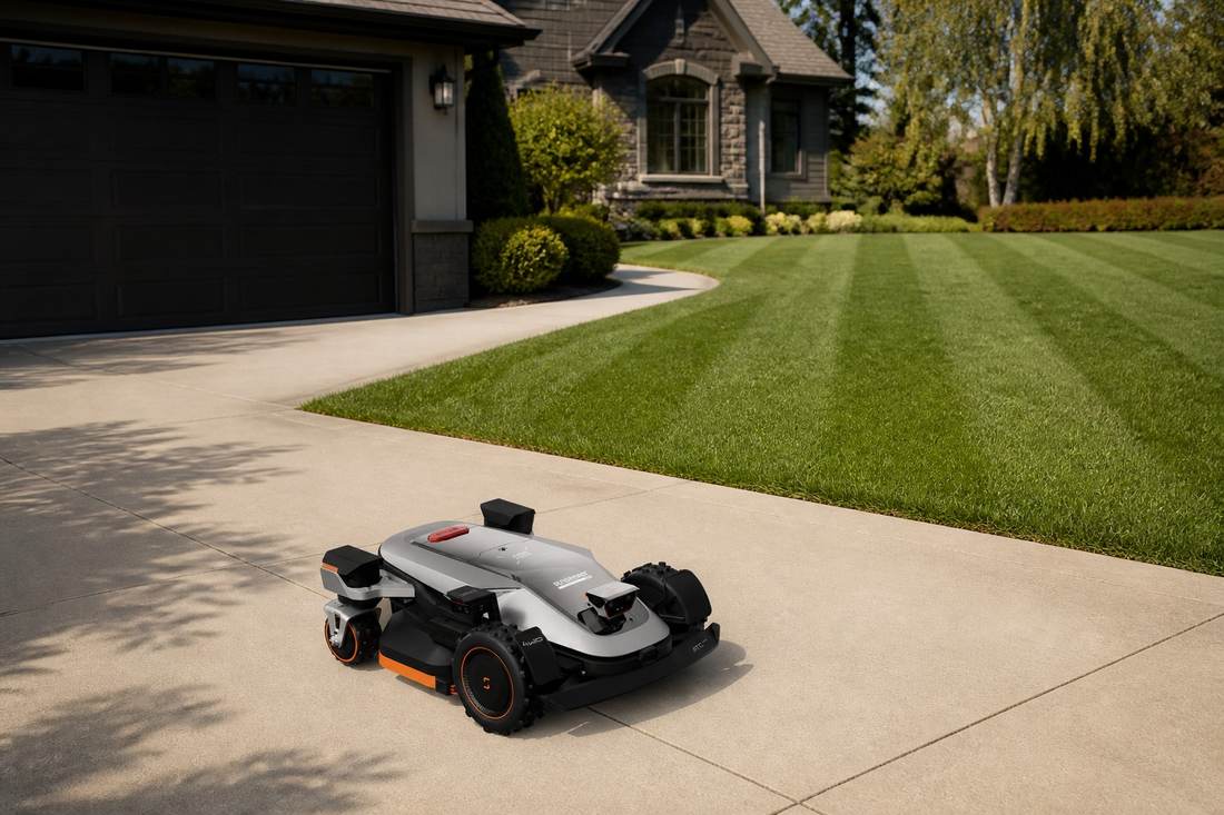 sunseeker elite x9 robot lawn mower suburban driveway