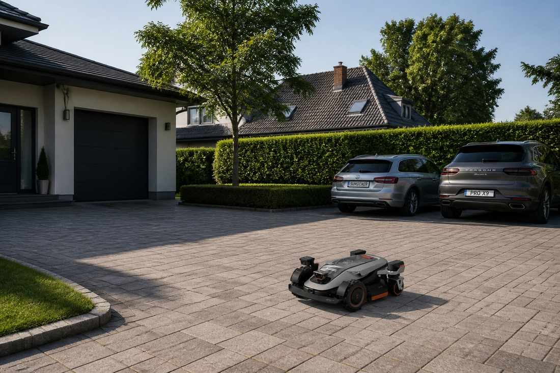 sunseeker elite x9 robot mower suburban driveway