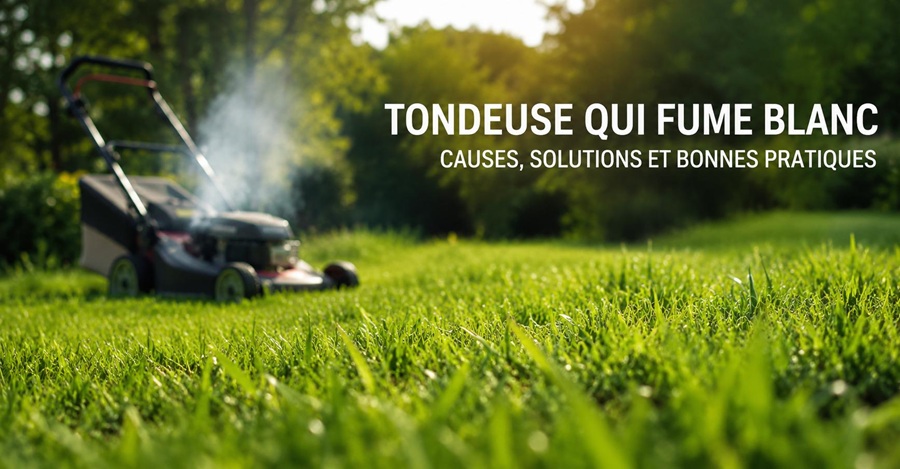 tondeuse fumee blanche pelouse verte
