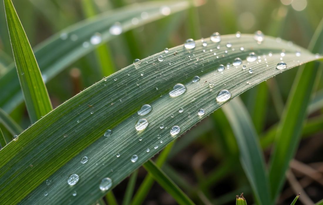 gouttes eau feuille gazon