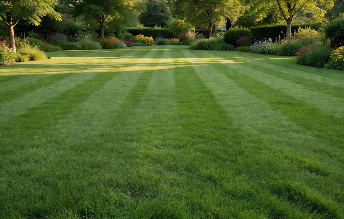 pelouse verte dense jardin paysager