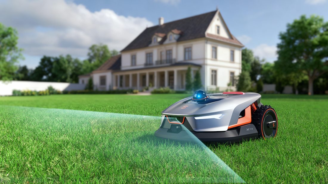 robotic lawn mower green grass house