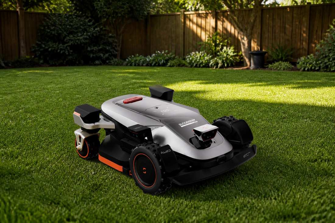 sunseeker elite x9 robotic lawn mower backyard