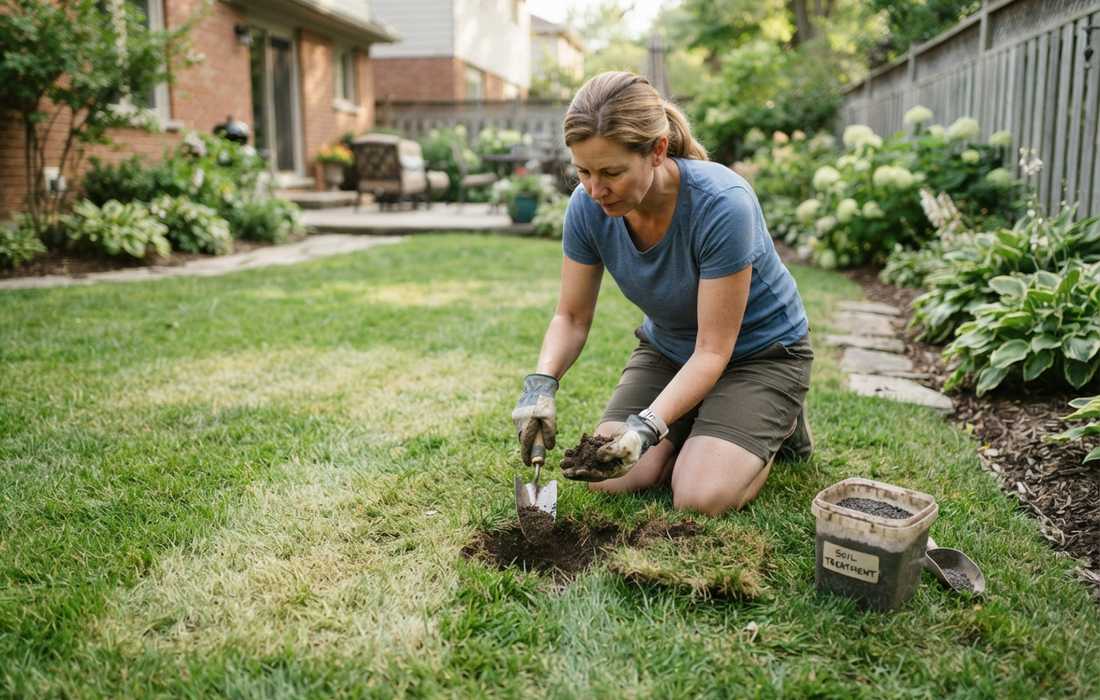 lime application on lawn