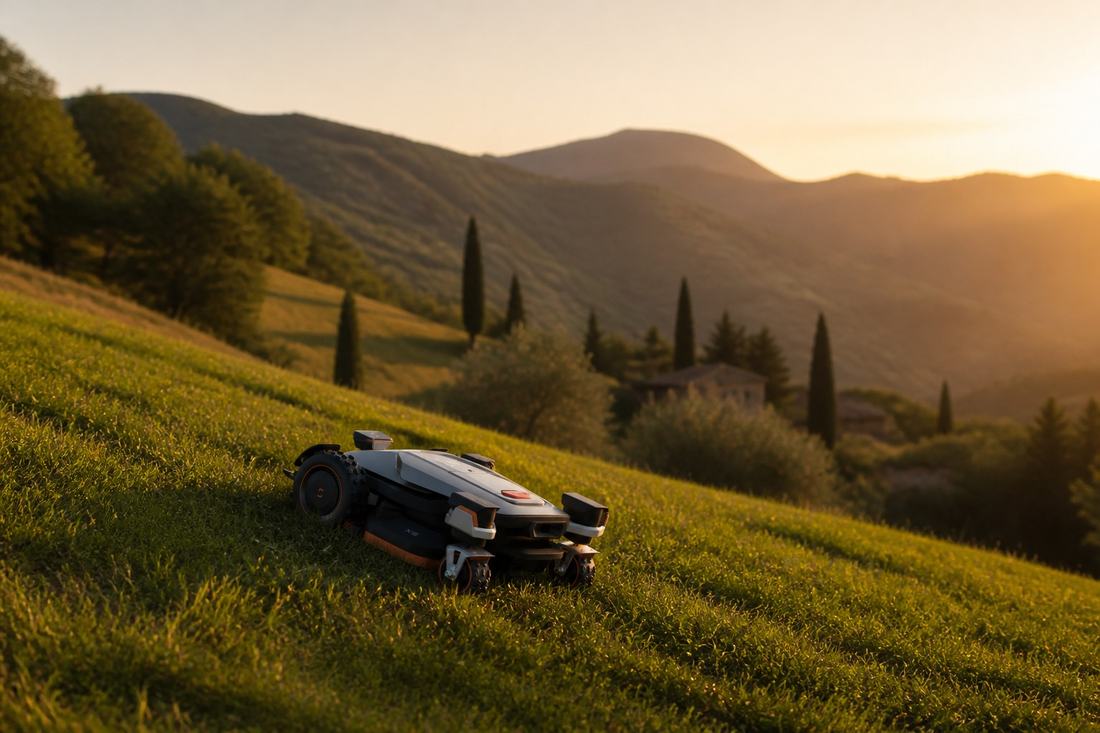 sunseeker elite x9 robot lawn mower hillside