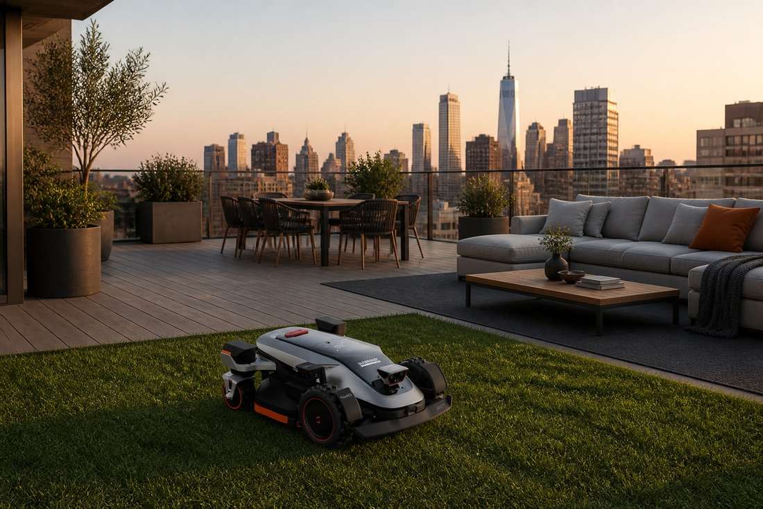 sunseeker elite x9 robot mower urban rooftop
