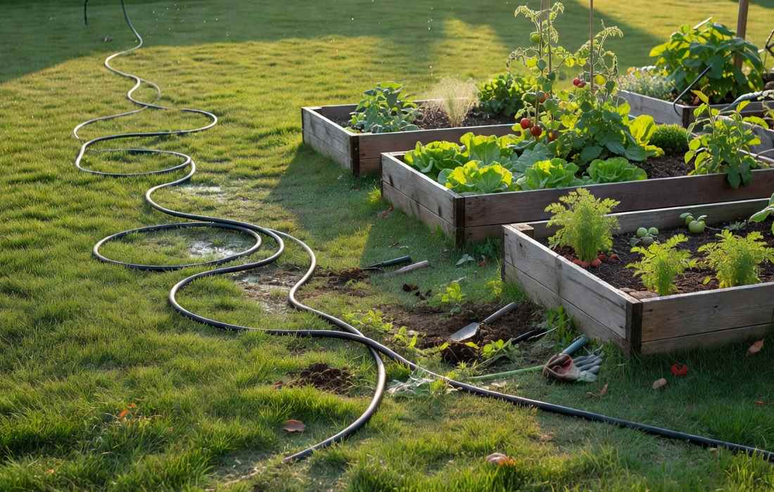 garden lawn irrigation hoses raised beds