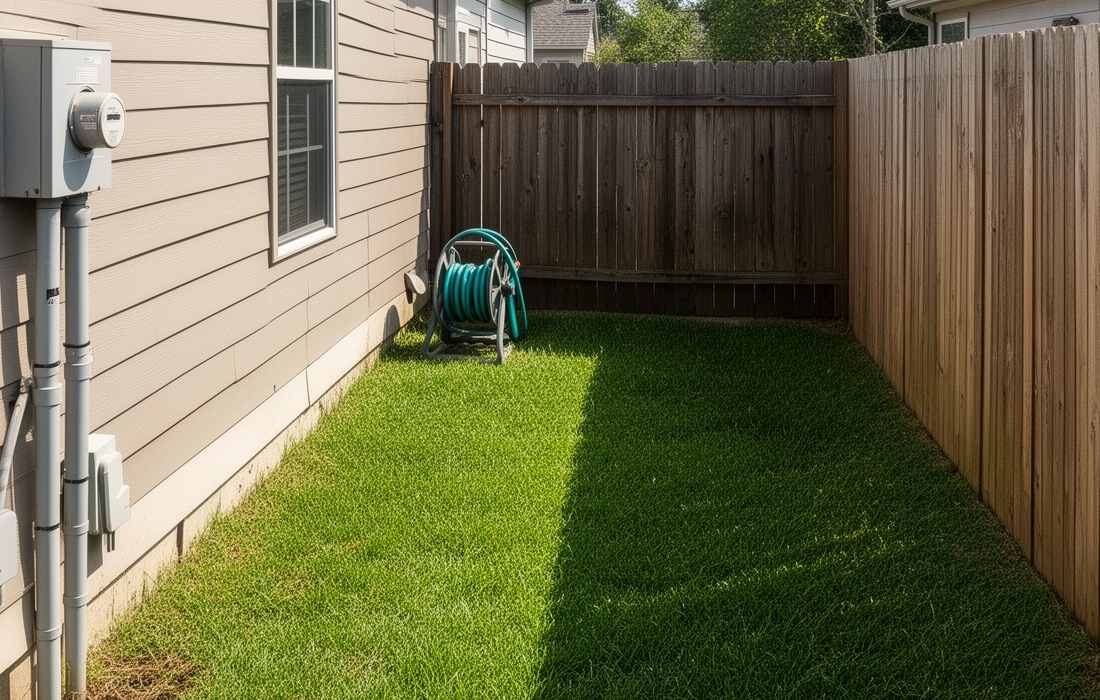 a narrow lawn corner