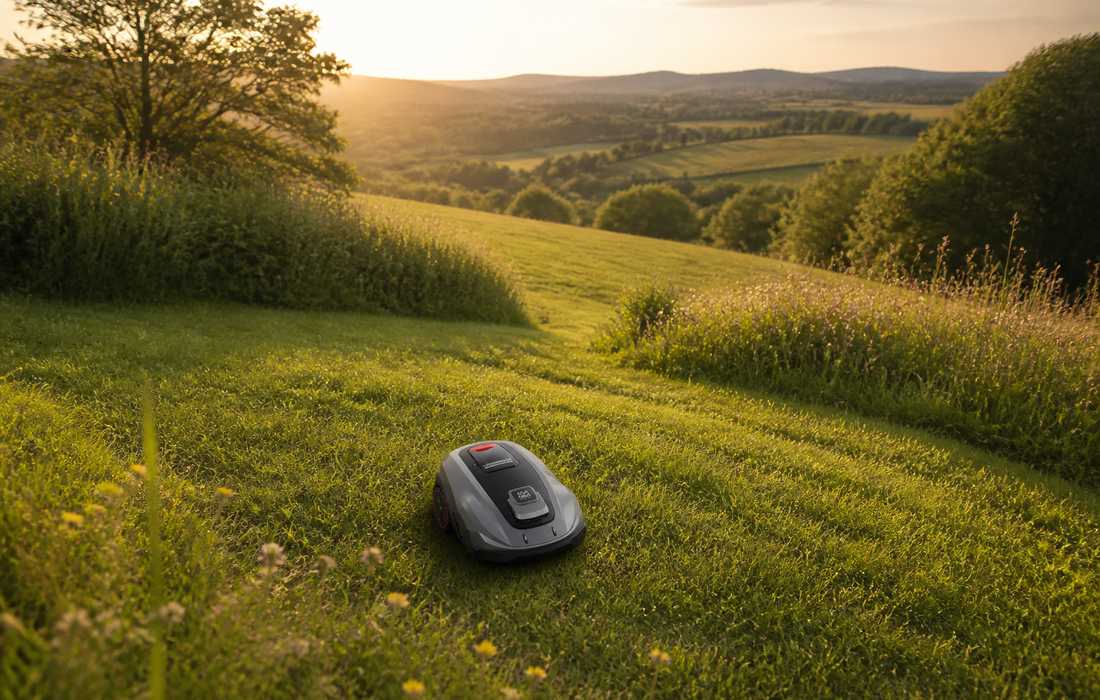 sunseeker elite x5 mower grassy hillside