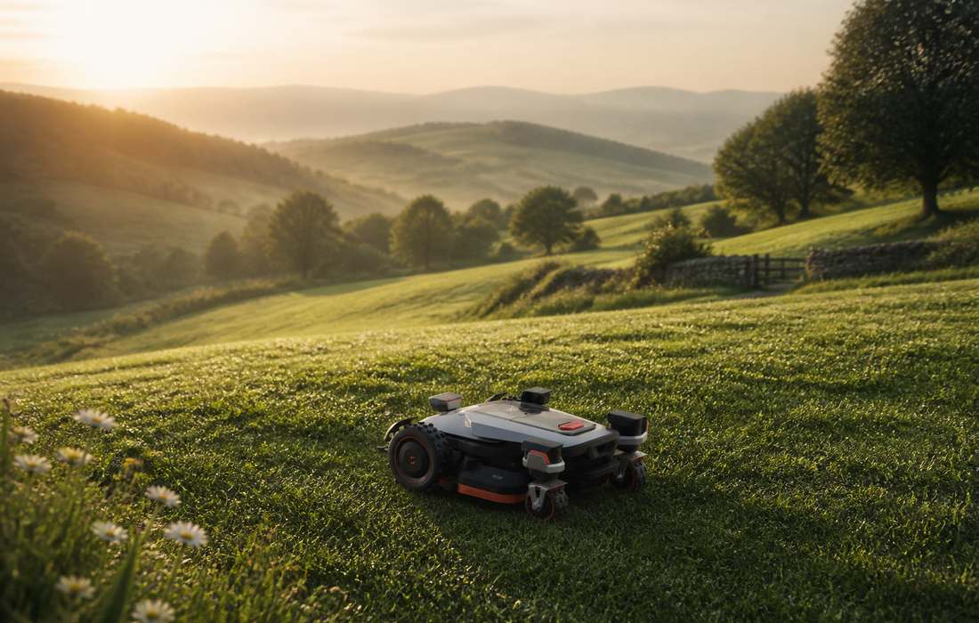 x9 robotic grass mower countryside meadow
