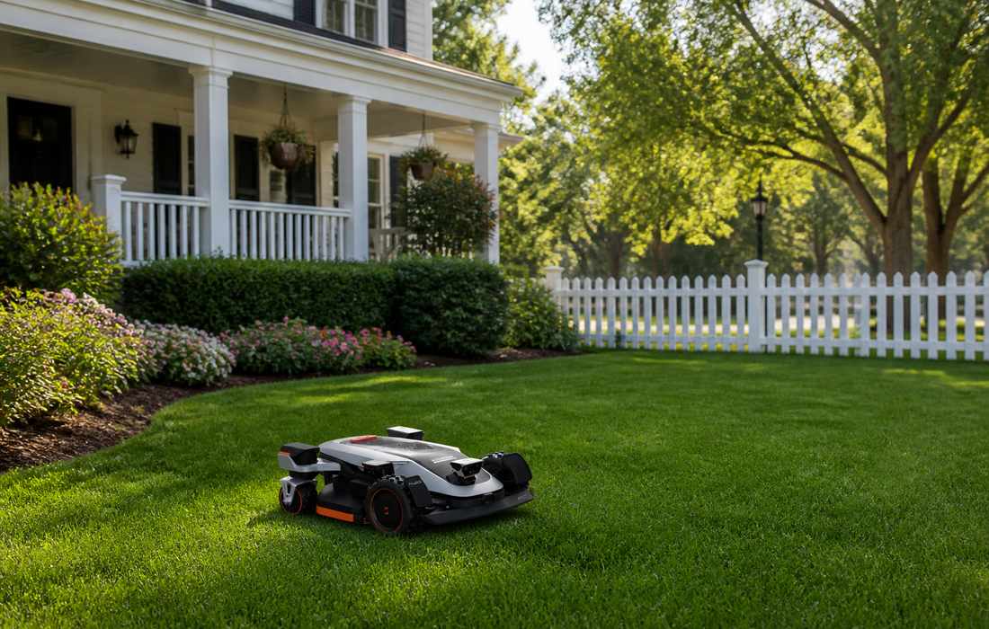 x9 series robotic grass mower suburban front yard