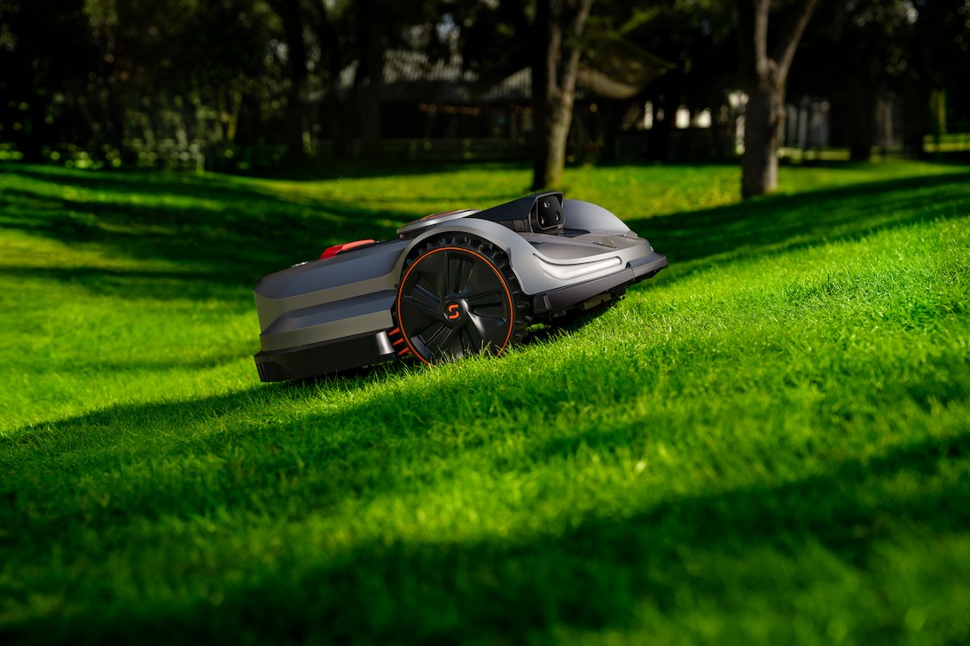 robotic lawn mower on grass