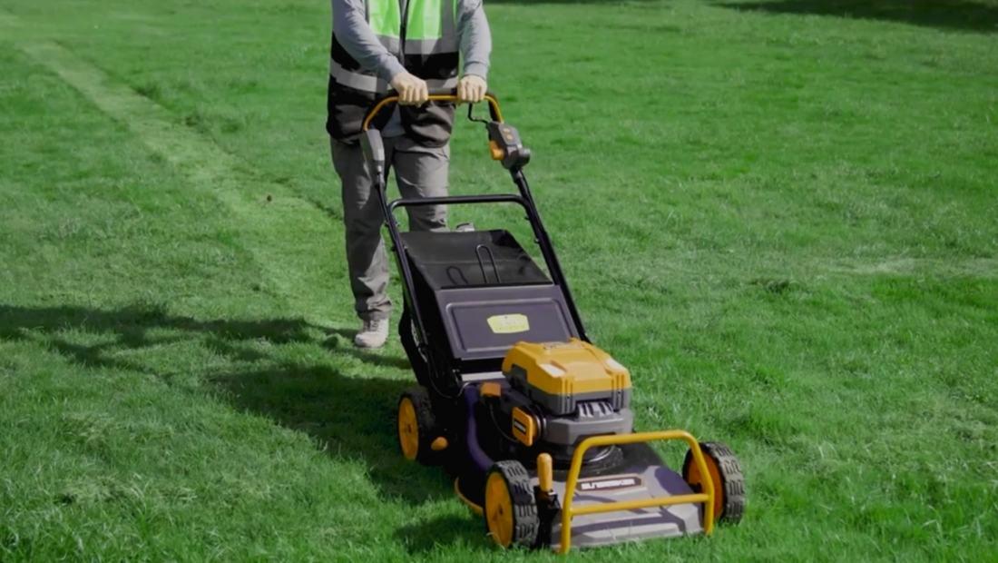 a sunseeker push mower on the lawn
