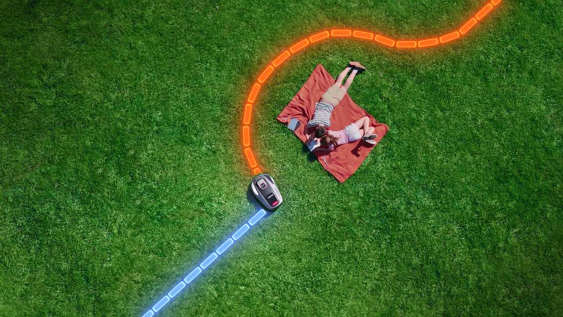 robot lawn mower in action