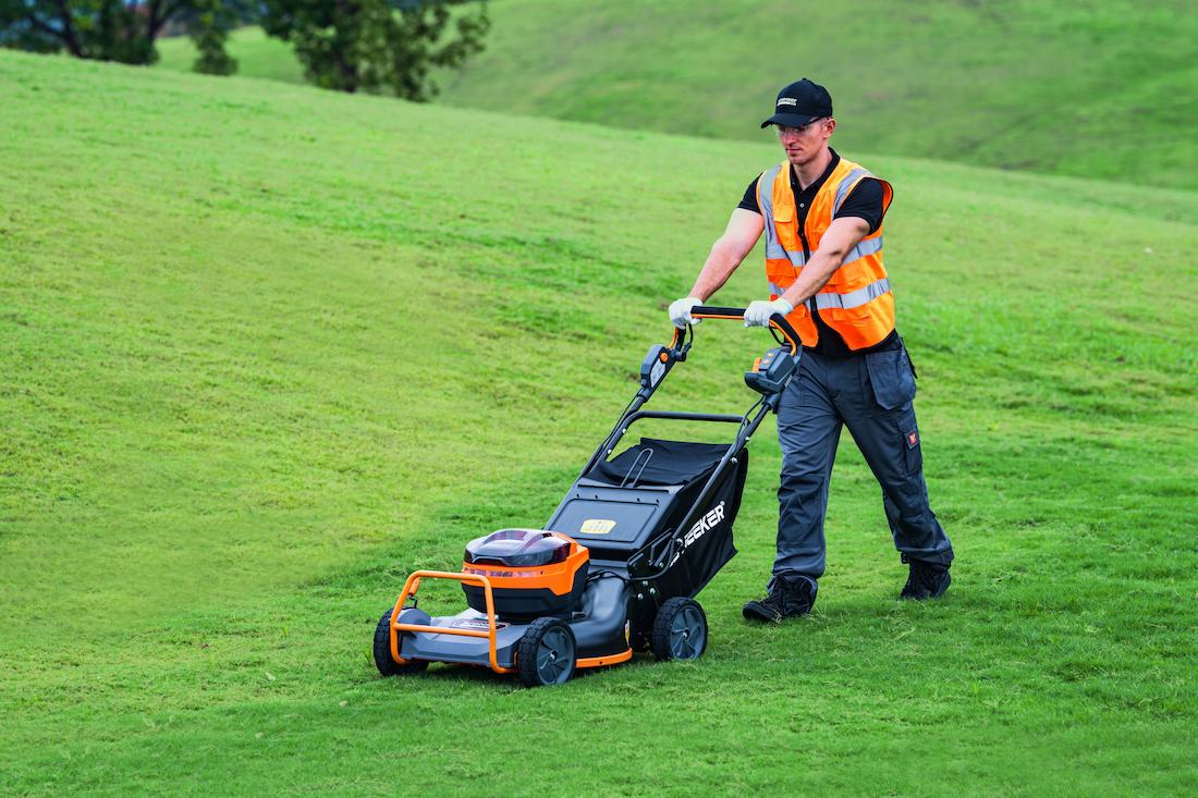 lawn mower in use