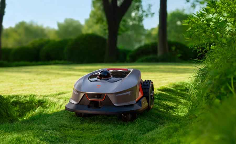Robotic Lawn Mowers In Green Yard