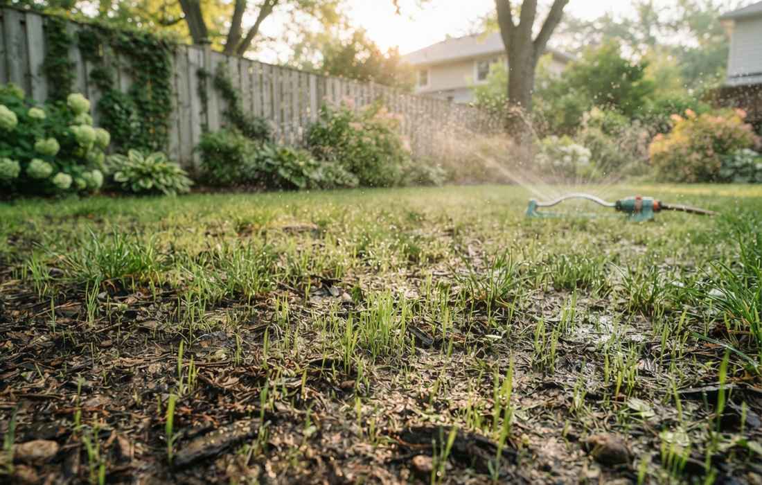 watering an overseeded lawn