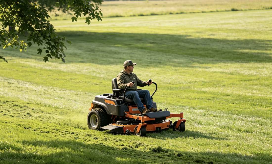 riding lawn mower in field