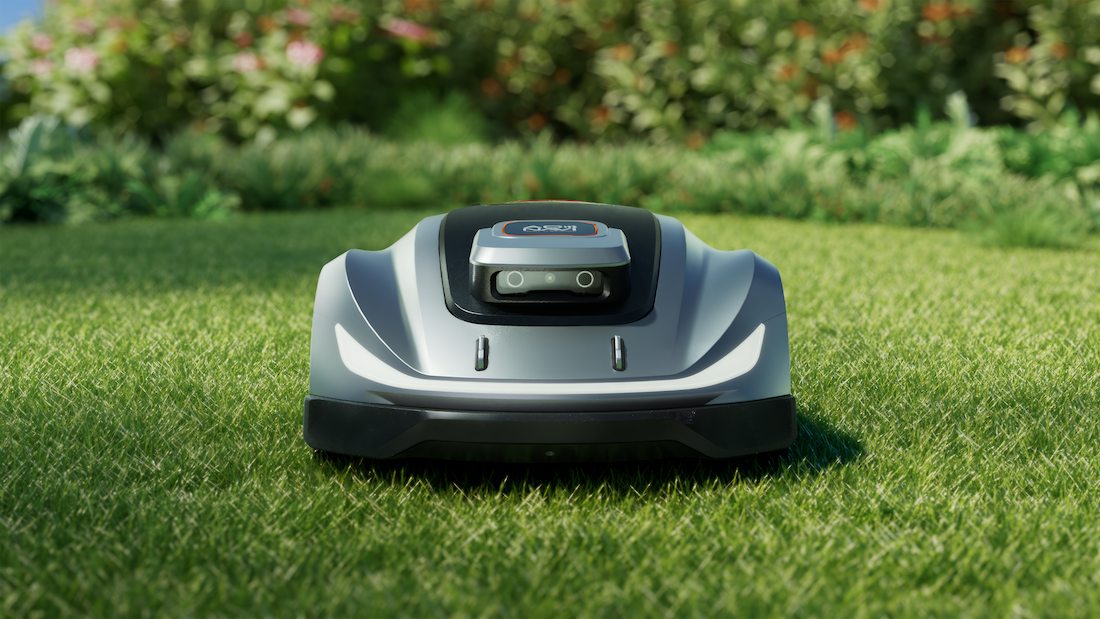 robot lawn mower cutting grass