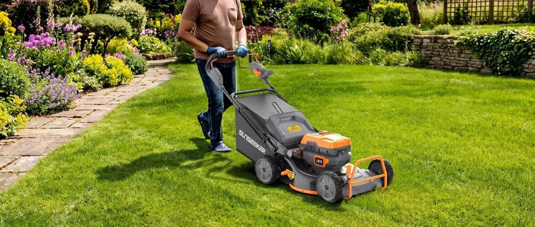 a sunseeker push mower on the lawn