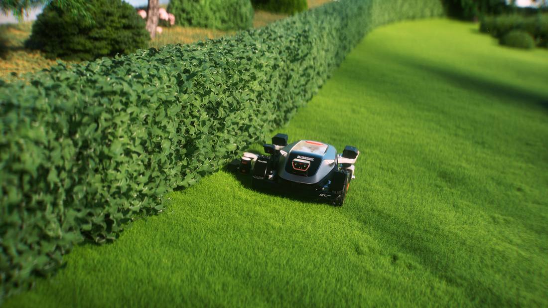 a robot mower mowing a lawn