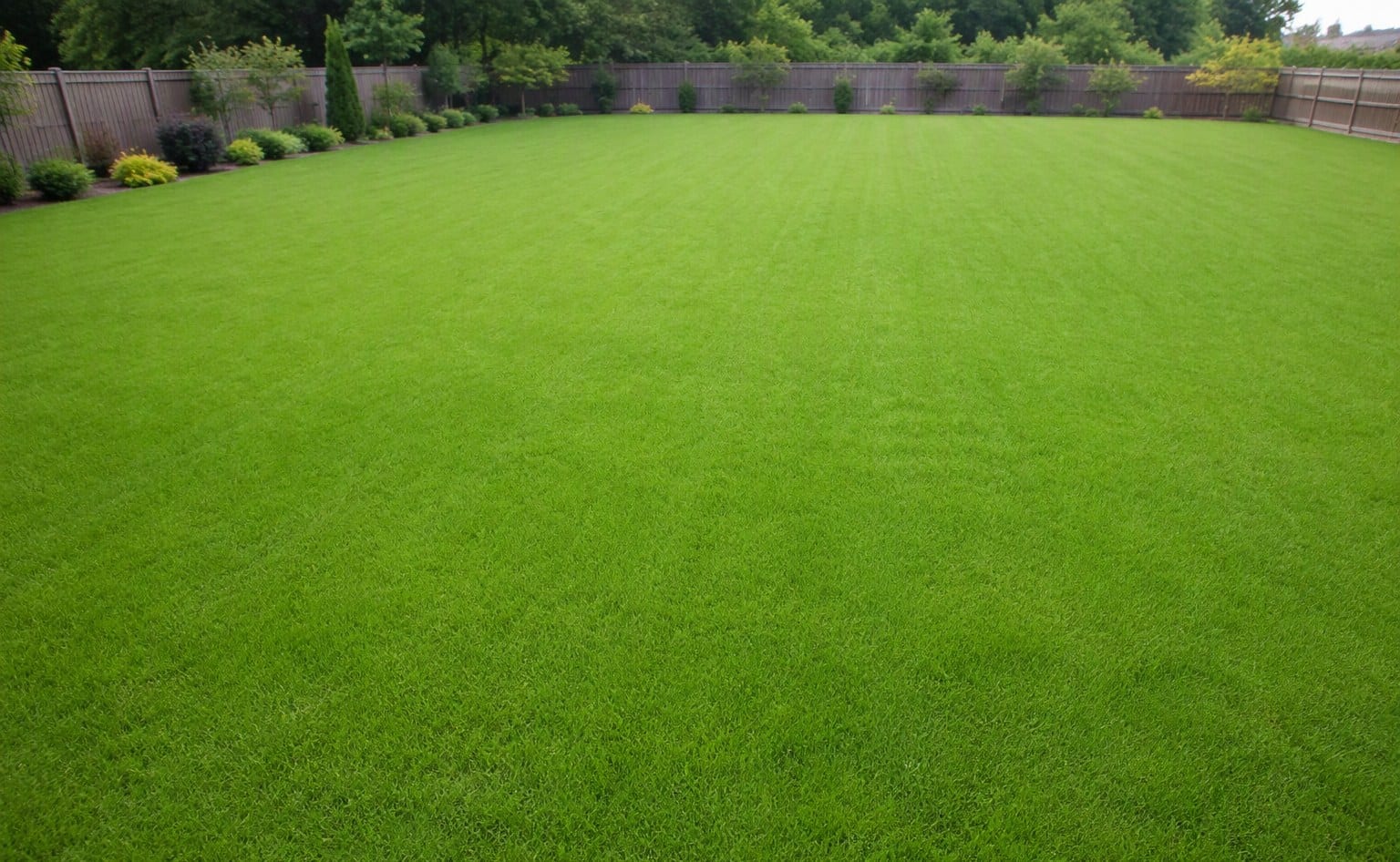 A perfectly flat, open residential lawn with no obstacles